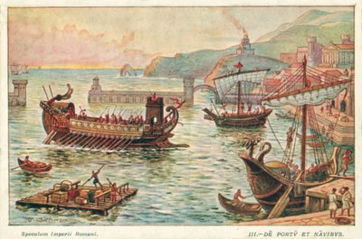 Antigo porto romano e navios (cor litho) de J. Williamson
