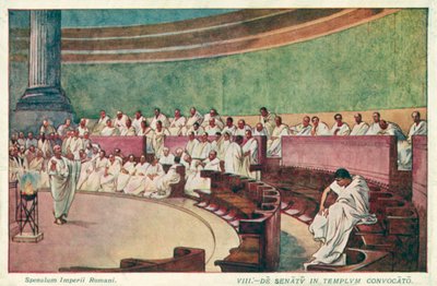 Cícero atacando Catiline no senado da Roma antiga (cor litho) de J. Williamson