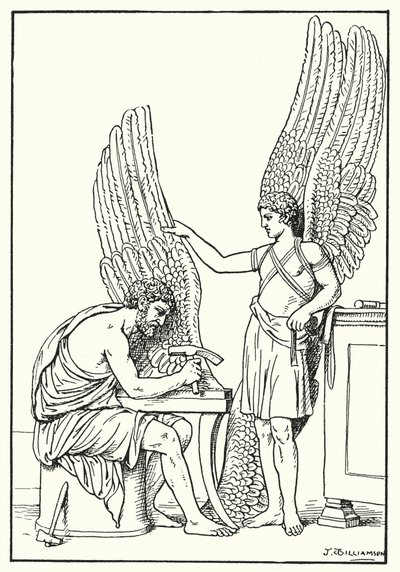 Dédalo e Ícaro, a partir de um baixo-relevo, Roma (litografia) de J. Williamson