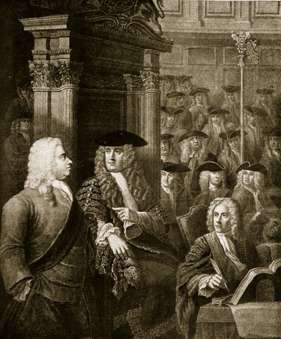 A Câmara dos Comuns na administração de Walpole, ilustração da "Hutchinson&39;s Story of the British Nation", c.1923 de J. and Hogarth, W. Thornhill