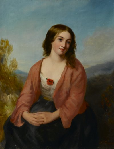 Jovem mulher em um vestido rosa, meados do século XIX de J. or H. Stannier
