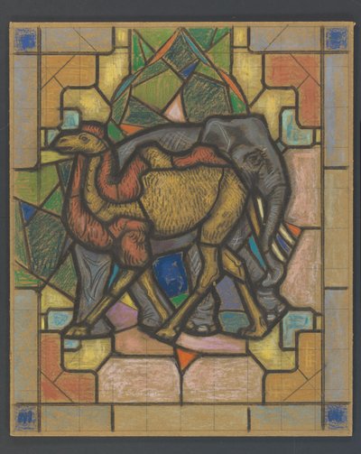 Design para um vitral com um camelo e um elefante de Jaap Weyand