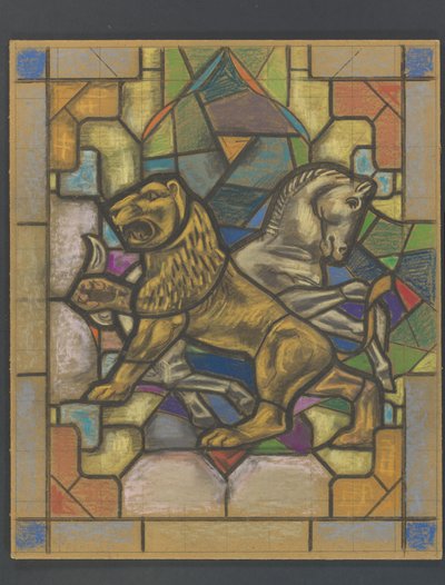 Projeto para um vitral com um leão e um cavalo de Jaap Weyand