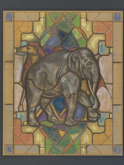 Desenho para um vitral com um elefante e camelo de Jaap Weyand