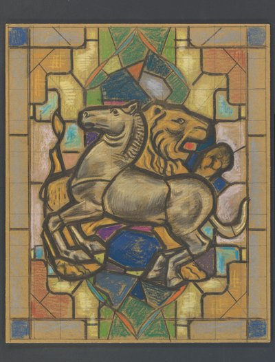 Design para um vitral com um cavalo e um leão de Jaap Weyand