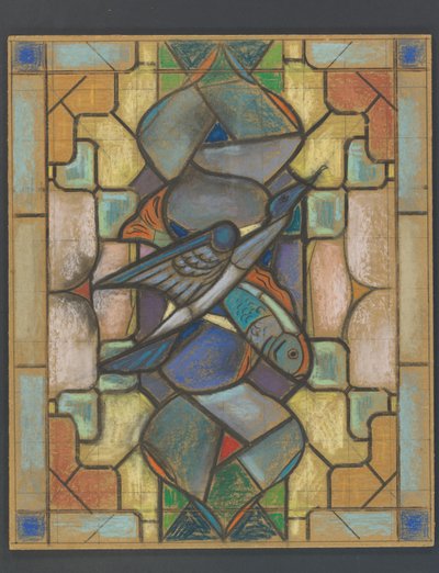 Design para um vitral com um pássaro e um peixe de Jaap Weyand