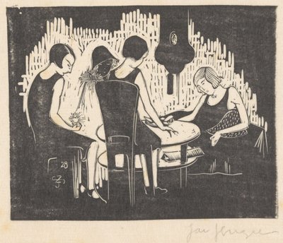 Quatro mulheres sentadas a uma mesa de Jac Jongert (signed by artist)