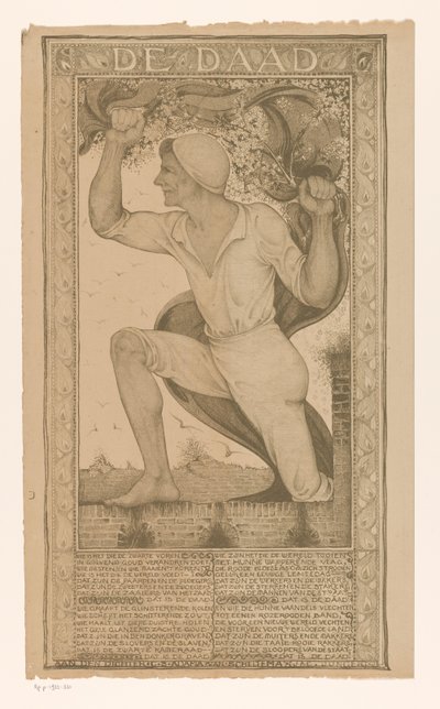 Homem com banner e ramo de flor A Escritura (título no objeto) de Jac Jongert