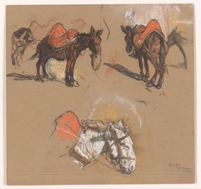 Estudos de burros e uma mula no Grote Markt em Tânger de Jac van Looij (signed by artist)