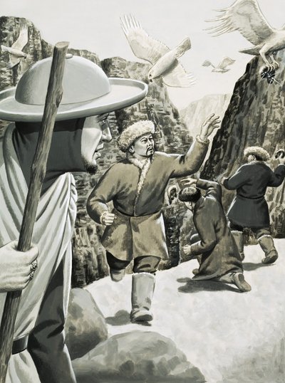 Soldados chineses () não identificados atacados por pássaros de Jack Keay