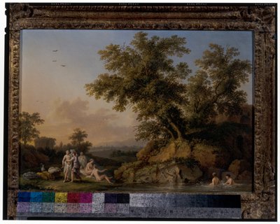 Um par de paisagens com ninfas a banharem-se de Jacob Philippe Hackert