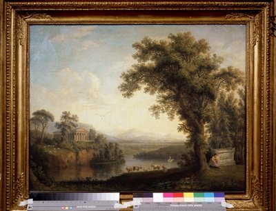 ""Paisagem antiga com o túmulo do Phaethon"" (Paisagem antiga com o túmulo do Phaethon) Clymene chorando no túmulo de seu filho. Pintura de Jacob Philipp Hackert disse Hackert da Itália (1737-1807) 1785 Dim. 65.5x89 cm Museu Pushkin, Moscou de Jacob Philippe Hackert