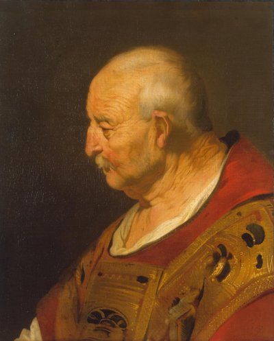 Cabeça de um velho com vestes eclesiásticas de Jacob Adriaensz Backer