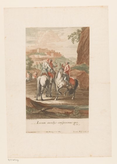 Os cavaleiros escolhem um bom local para a batalha Locum insidijs conspeximus ipsi (título no objeto) de Jacob Andreas Fridrich (I)