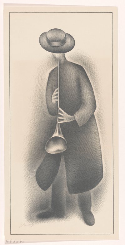 Músico de rua com instrumento de sopro de Jacob Bendien (signed by artist)