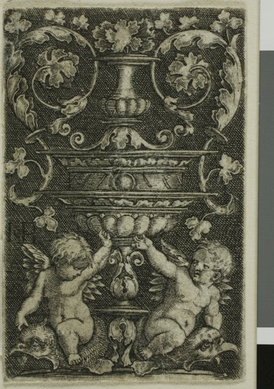 Ornamento com vaso e dois gênios ao pé de Jacob Binck