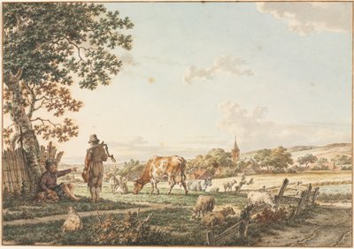 Paisagem Pastoral com Aldeia, 1799. de Jacob Cats