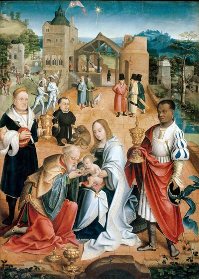 A Adoração dos Reis Magos (Painel Central do Tríptico) - Peinture de Jacob Claesz. van Utrecht (ca. 1480-ca. 1530) de Jacob Claesz. von Utrecht