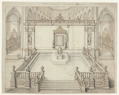Sala do trono no St. Bavokerk em Ghent para a investidura de Carlos VI, imperador alemão, em 1717 de Jacob Colin