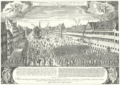 A cidade de Augsburg presta homenagem a Gustavus Adolphus, da Suécia de Jacob Custodis