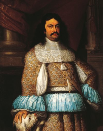 Retrato de Ranuccio II Farnese (1630-1694), Duque de Parma e Piacenza e Castro, pintura de Jacob Denys (1644-1708), pormenor. de Jacob Denys