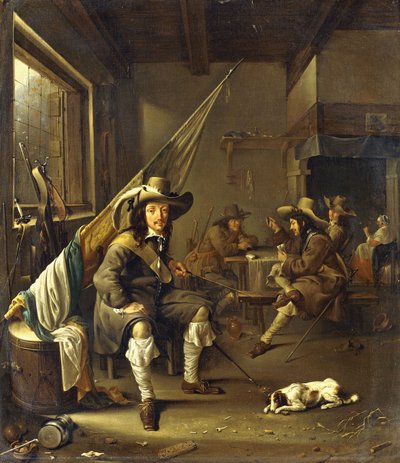 Um Cavalier sentado com cartas de jogar de soldados, 1655 de Jacob Duck