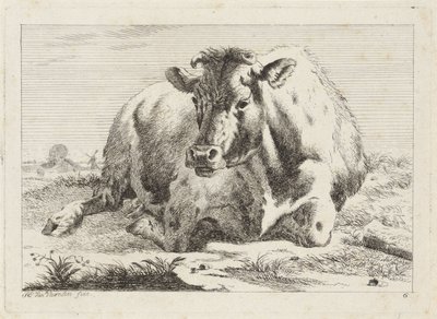 Vaca reclinada
Seis estampas após desenhos de vários mestres (título da série) de Jacob Elias van Varelen