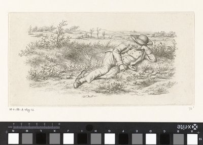 Homem reclinado em uma paisagem Impressões de estudo / Etudes gravées (título da série) de Jacob Ernst Marcus
