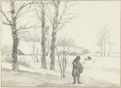Paisagem de neve com homem de pé de Jacob Ernst Marcus