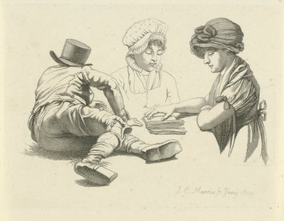 Folha de estudo com um homem reclinável e duas senhoras
Gravura de estudo / Etudes gravées (título da série) de Jacob Ernst Marcus