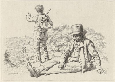 Sentado e um homem de pé numa praia
Trabalho de impressão de estudos / Etudes gravées (título da série) de Jacob Ernst Marcus