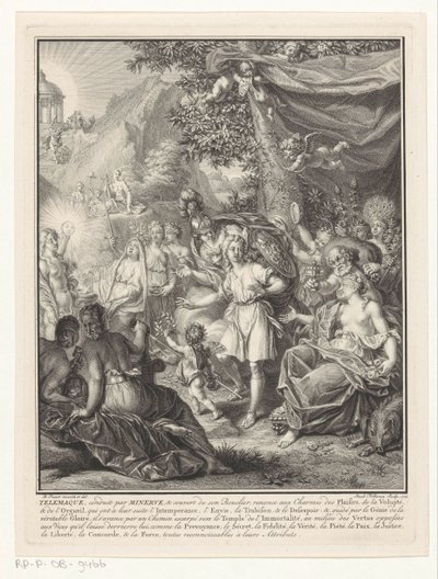 Representação alegórica com Telemachus e Minerva
Página de título para: François de Fénelon, Les avantures de Telemaque, 1734 de Jacob Folkema