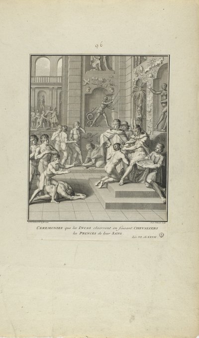 Cerimónias observadas pelos Incas para fazer cavaleiros/princesas do seu sangue (do livro Histoire des Yncas... etc.) de Jacob Folkema