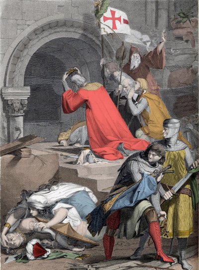Godefroy de Bouillon (1058-1100) em Saint-Sepulcre, em 1099 - Godfrey de Bouillon no Santo Sepulcro por Deininger - de Jacob Friedrich Deininger