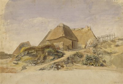 Cabanas de pescadores na praia de Hopesberg, 1834 (lápis e wc no papel) de Jacob Gensler
