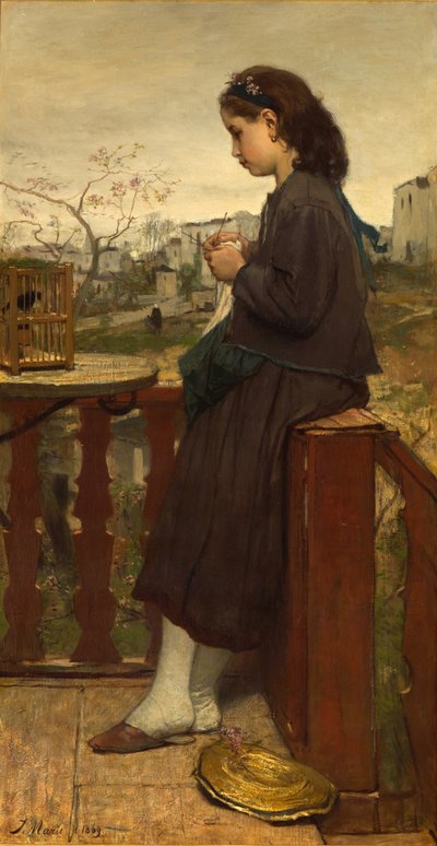 Menina de tricô na varanda, Montmartre, 1869 de Jacob Henricus or Hendricus Maris