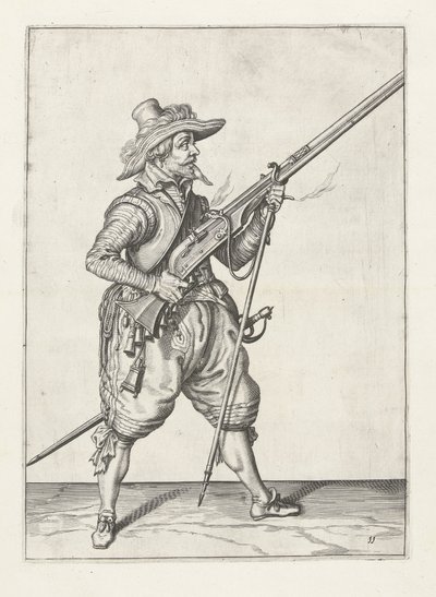 Mosqueteiro colocando o seu casaco por baixo, c.1600 de Jacob II de Gheyn