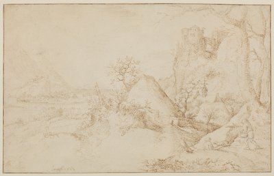 Paisagem com dois camponeses e um cachorro, c.1525-69 de Jacob I Savery
