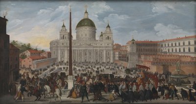 Uma procissão papal na Piazza San Pietro em Roma de Jacob Isaacsz. van Swanenburg