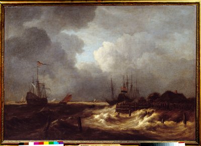 A Pintura Tempere de Jacob Isaakszoon van Ruisdael (Ruysdael) (1628-1682) Século XVII. Sol 1,1x1,6 m de Jacob van Ruisdael