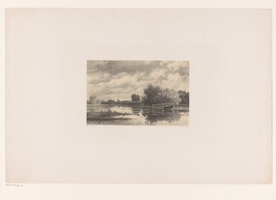 Paisagem do rio com celeiro de feno de Jacob Jan van der Maaten