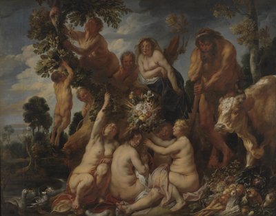Achelous Derrotado por Hércules. A Origem da Cornucópia. (Alegoria da fecundidade) de Jacob Jordaens