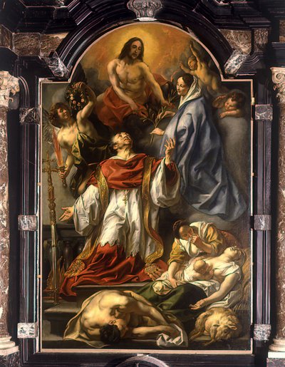 Holandês: S. Carolus Borromeus intercedendo pelos doentes de peste Carolus Borromeus intercedendo pelos doentes de peste de Jacob Jordaens
