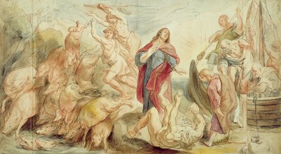 Jesus dirigindo o diabo do possesso (giz e wc no papel) de Jacob Jordaens