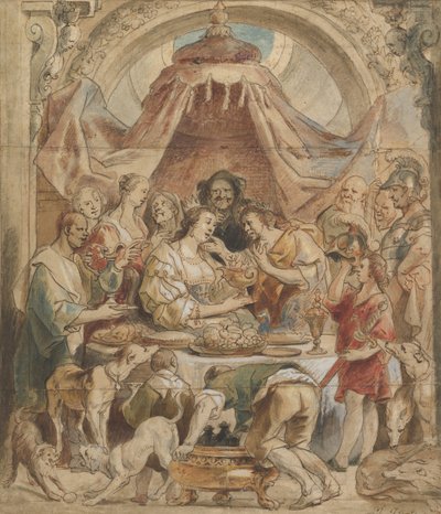 O Banquete de Antônio e Cleópatra, século XVII. de Jacob Jordaens