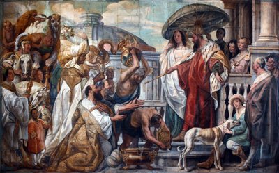 Os enviados do califa Harun al-Rashid oferecendo um relógio a Carlos Magno, 1660 de Jacob Jordaens