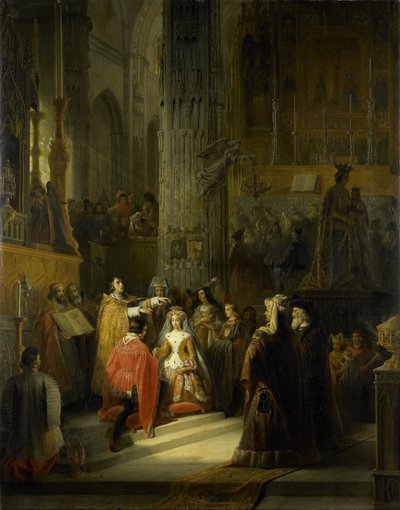 O Casamento de Jacoba da Baviera, Condessa da Holanda, e Jan IV, Duque de Brabant, 10 de Março 1418 de Jacob Joseph Eeckhout