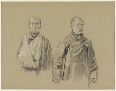 Dois soldados feridos, o esquerdo com o braço na tipoia, o direito de muletas de Jacob Joseph Eeckhout