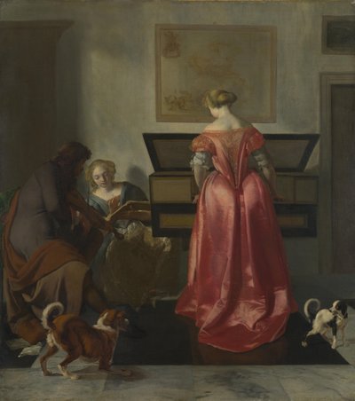 Duas mulheres e um homem fazendo música, cerca de 1675 de Jacob Lucasz. Ochtervelt