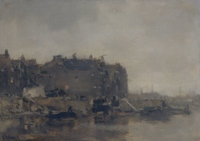 Casas no Prins Hendrikkade, Amsterdã, em um dia enevoado de Jacob Maris